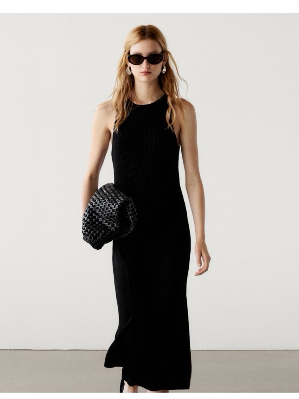 Zara Sleek Black Ribbed Maxi Dress